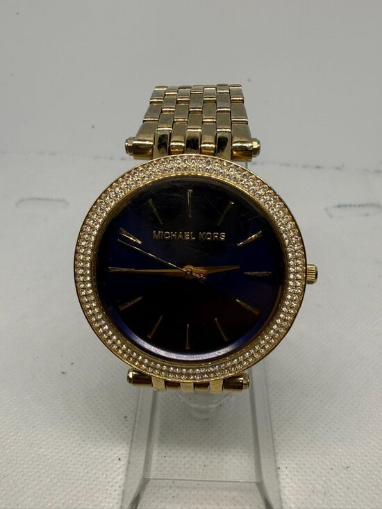 Michael Kors Accessories - Michael Kors Darci MK3406 Women Gold-Tone Crystal Bezel Blue Dial Watch